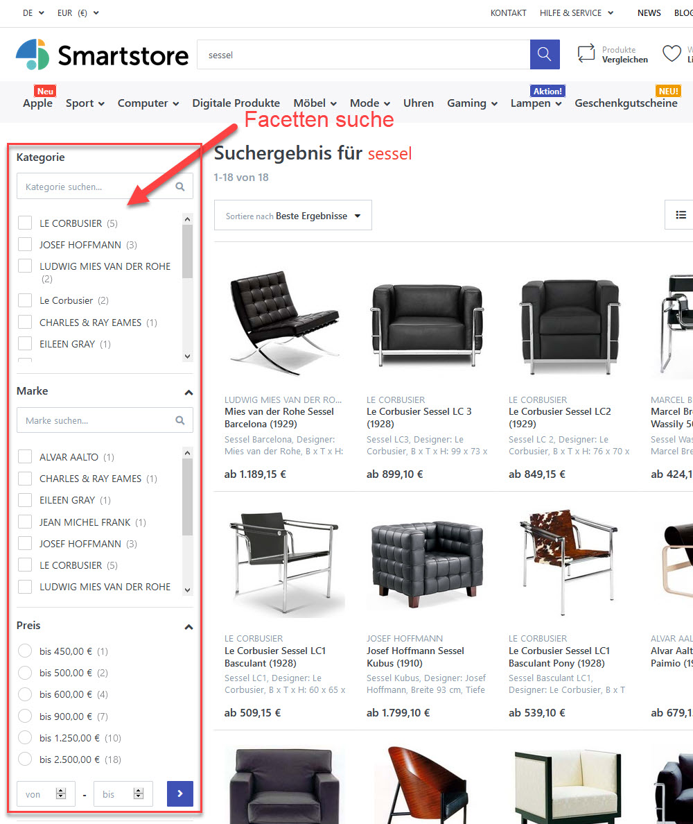 Beispiel Facettensuche